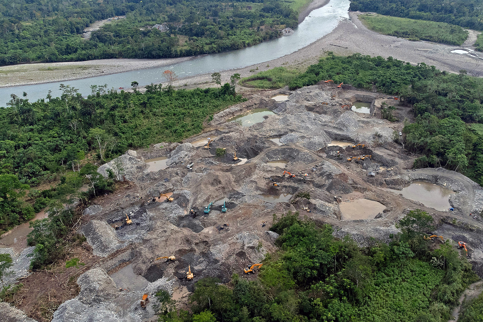 Image showing an illegal gold mining operation in the upper Amazon basin of Ecuador